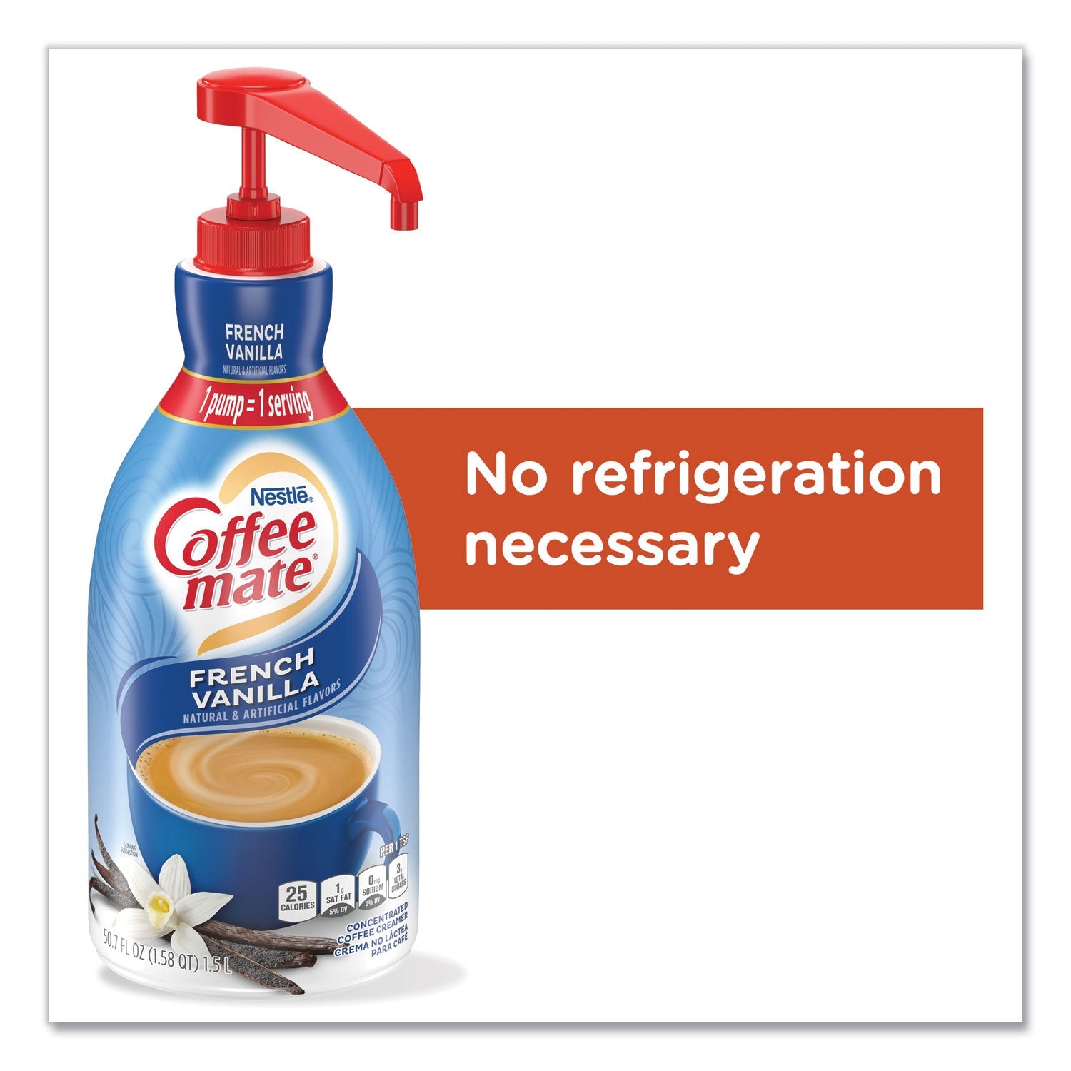 Coffee mate Liquid Coffee Creamer, French Vanilla, 1.5 Liter Pump Bottle, 2/Carton