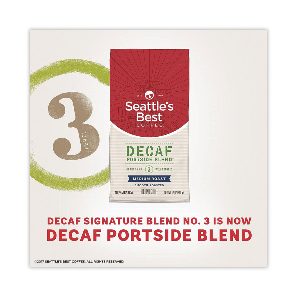 Seattle's Best Port Side Blend Ground Coffee, Decaffeinated Medium Roast, 12 oz Bag, 6/Carton